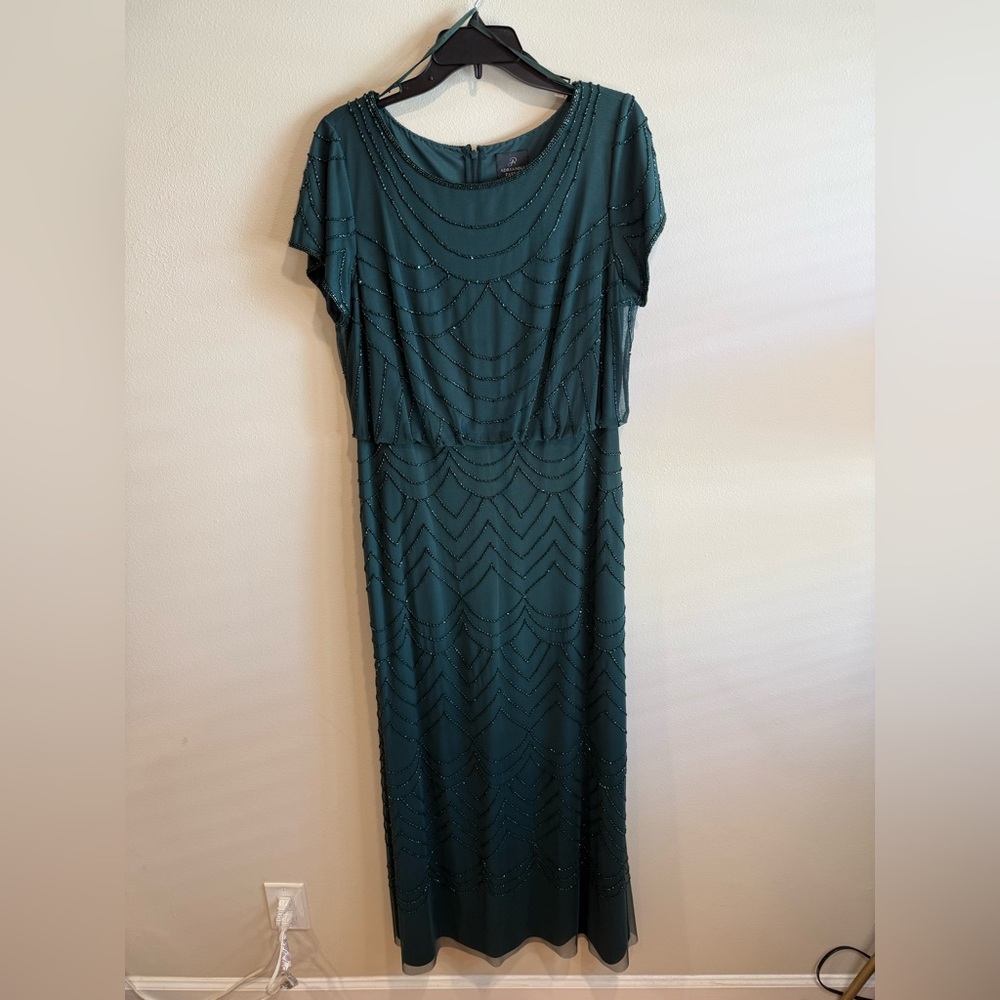 Adrianna Papell Deep Green Beaded Maxi Dress